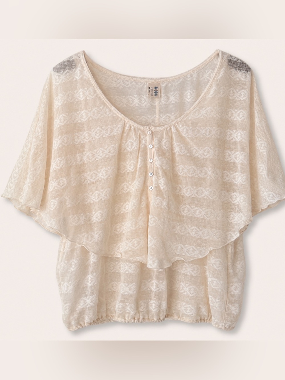 Free People Ivory Crochet Overlay Flutter Top
